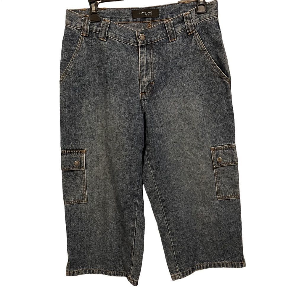 Riveted by Lee Medium Wash Denim Cargo Utility Carpenter Grunge Bermuda Shorts
